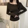 Irregular one-word shoulder sweater women's spring slim-fit babes top chic knitted bottoming shirt