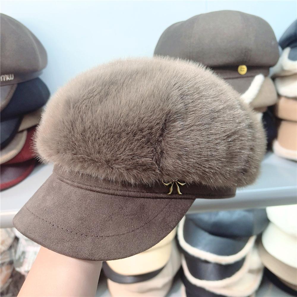 

Шикарный плюшевый восьмиугольный берет с козырьком в британском стиле — уютная и теплая зимняя шапка для женщин, идеальная для Рождества one size кофейный