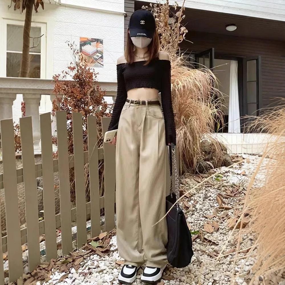 

Women s High-End Coffee Straight Wide-Leg Pleated Jeans 2025 - Versatile Loose Floor-Length Pants Extra Small кофейный