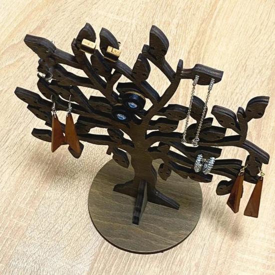 Wooden Jewelry Stand Tree Shape Functional Earring Necklace Storage Holder Rings Accessories Wood Organizer