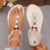 Mode Sommer Neu Kneifzehen Strass Niedrig Absatz Sandalen für Damen Strandschuhe Retro Boho Perlen Slip-On Komfort Sandalias Mujer