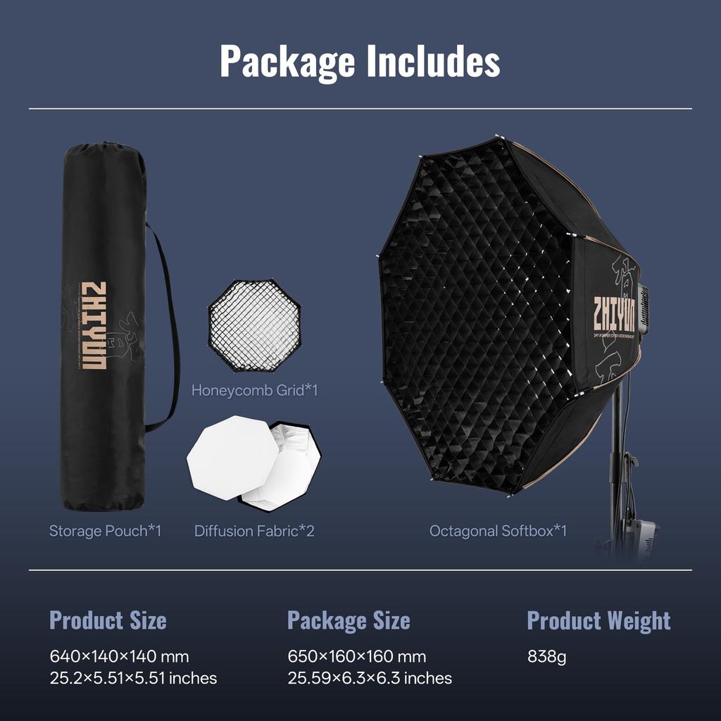 ZHIYUN CINPEER Bowens Mount Octagonal Softbox with Quick Release Honeycomb Grid for Photo Video and Portrait ZHIYUN Molus G B Series