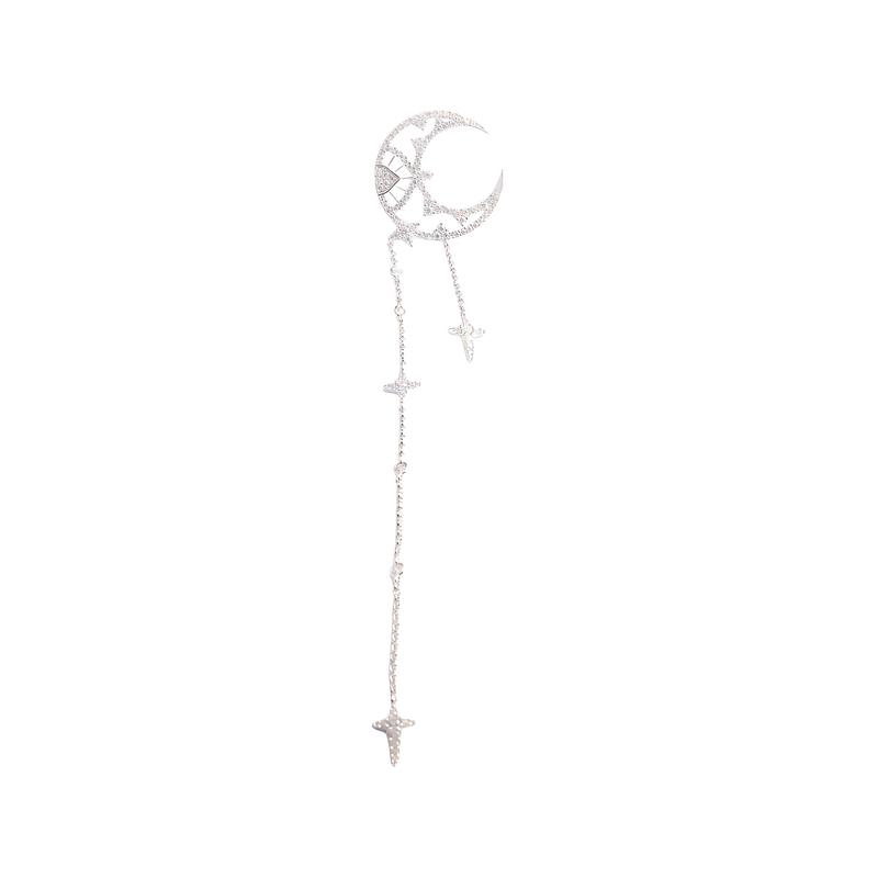 APM Monaco Single crescent star pendant long earrings, 925 silver full of diamonds and zircons, elegant and delicate AE12577OX