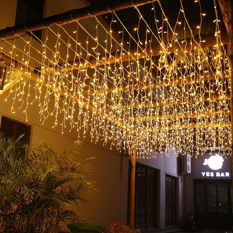 Solar LED Color Waterfall Curtain Lights - Outdoor Waterproof Decorative Christmas Icicle Lights
