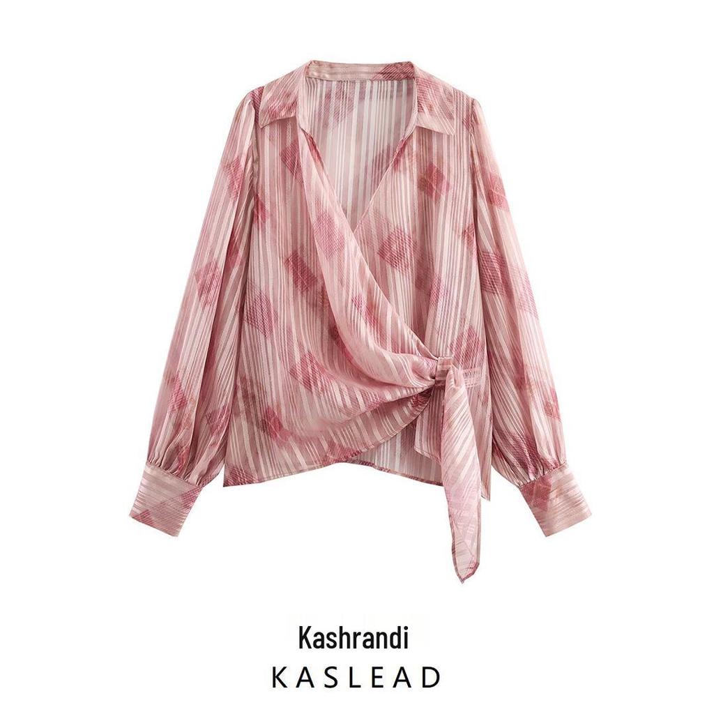 Spring 2025 Women's Metallic Knot Shirt - European & American Style Fashion