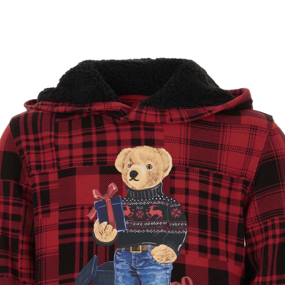 Polo Ralph Lauren Hoodie FW23 Loose Fit Plaid Bear Pattern Print Long Sleeve Color Block Kids Kids Hoodies 323920646-001