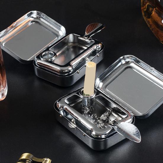 Portable Ashtray Outdoor with Built-in Holder Metal Travel Camping Hiking Pocket