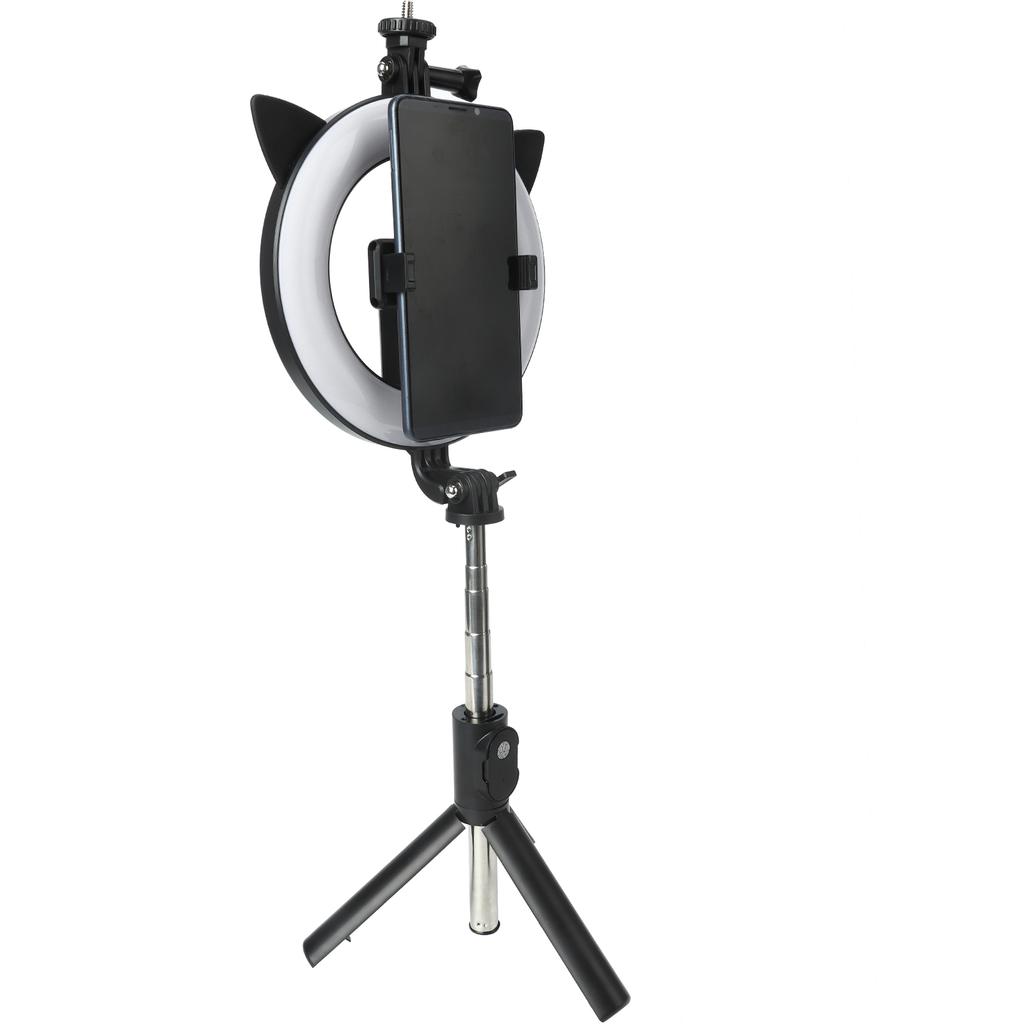 Selfie Stick with Cat EarShaped Fill Light Wireless Bluetooth Teacher Online Class Live