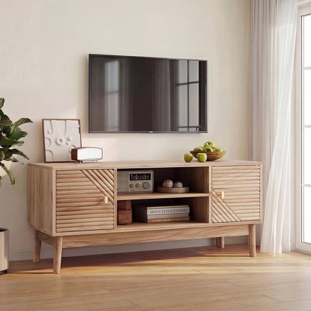 110 cm TV Stand, Mid-Century Modern Style, Suitable for 32/45-Inch TVs, Entertainment Center, Media Console for Living Room and Bedroom, Oak Color
