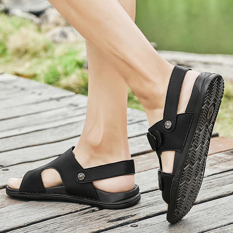 Fashion Luxury Brand Summer Comfort Sandals Men's Outdoor Casual Dual-purpose Slippers Genuine Leather Non-slip Breathable Beach Sandals