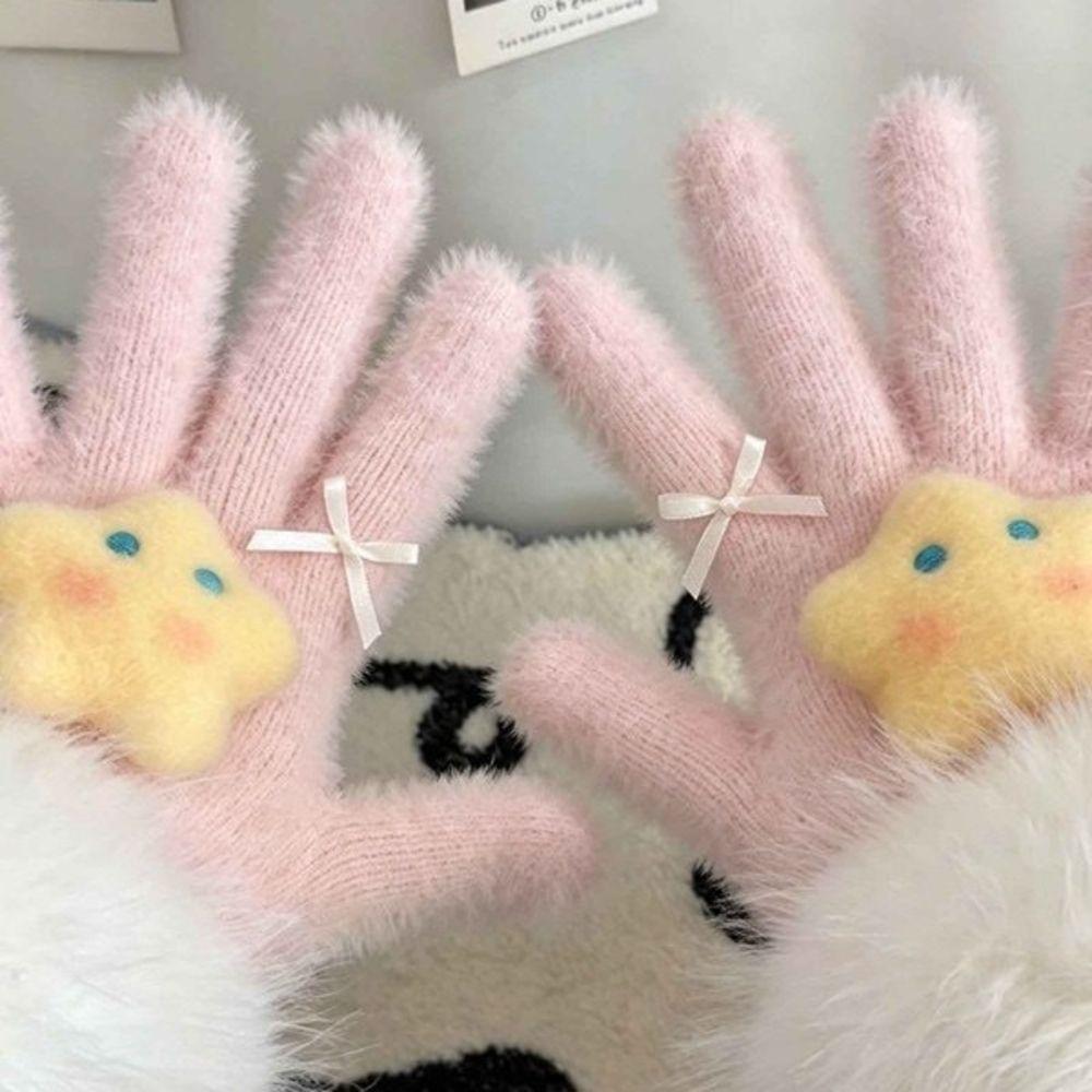 One Size Full Finger Gloves Soft Texture Girls Winter Gloves Cycling Activity