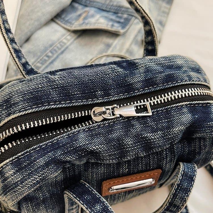 Vintage Mini Denim Boston Bag Women's Crossbody Bag