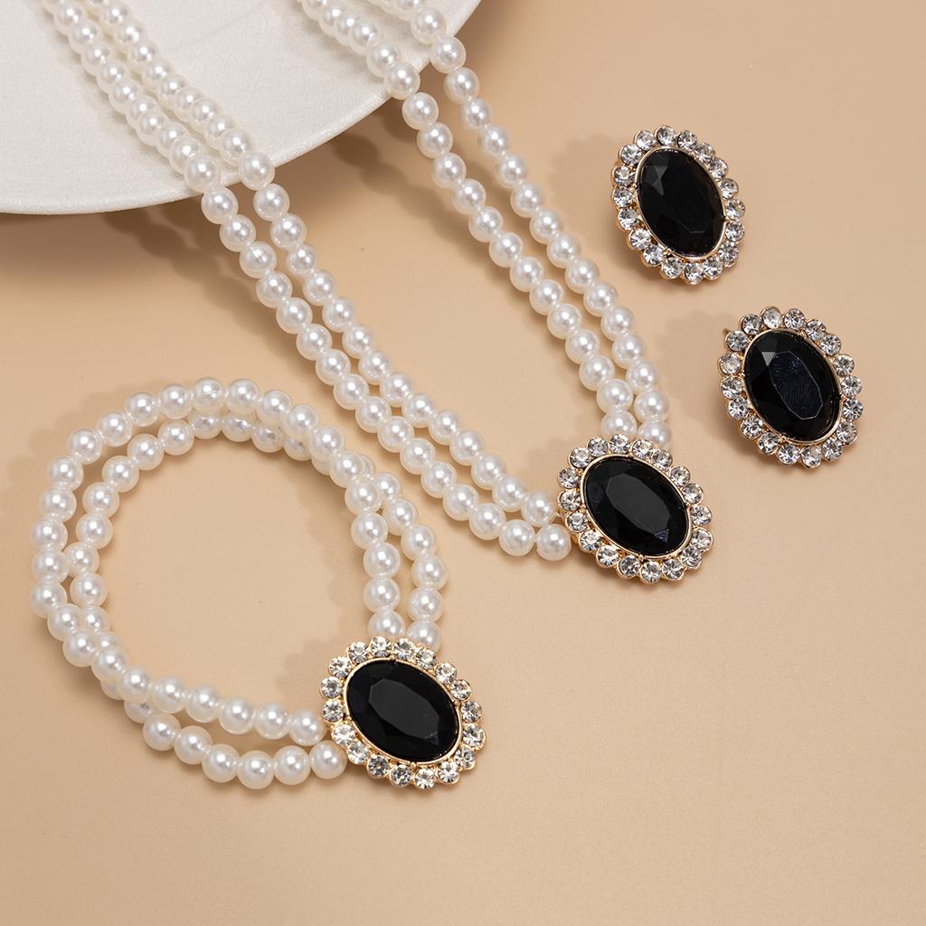 3Pcs/set French Elegant Elegant Multi Layer Imitation Pearl Jewelry Set 2025 Summer Party Wedding Gift Beaded Choker Necklace Earrings Sets for Women