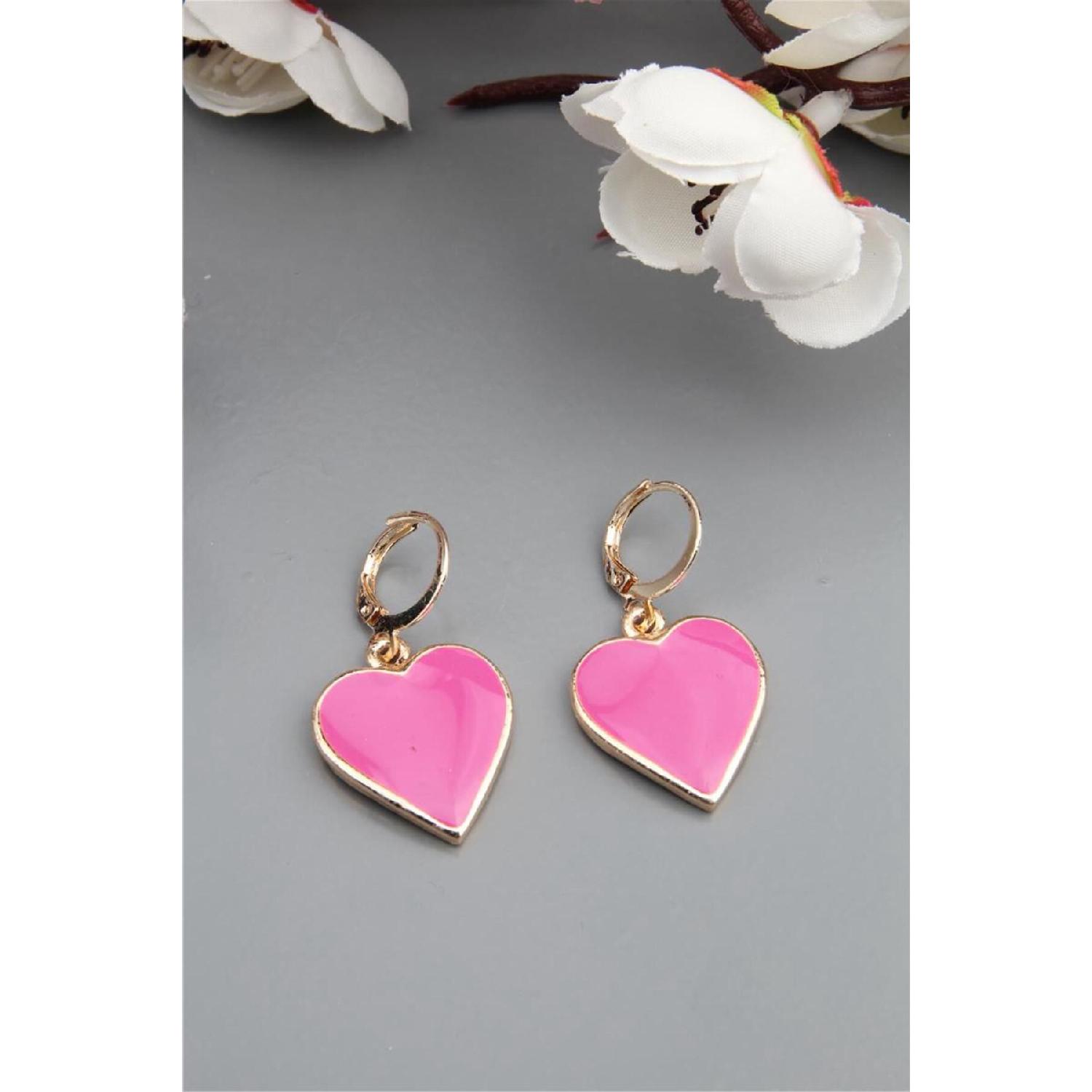 

Рожеві сережки-кільця з сердечками чорний