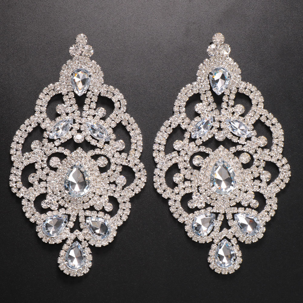 

GLAMing Exaggerated Colorful Rhinestone Drop Earrings Wedding Bridal Jewelry Women Party Crystal Oversize Long Dangle Earrings Silver белый