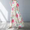 DIMANAF 2025 Sommer Übergröße Kleid Damen Vintage Floral Lässig Locker Basic Druck O-Ausschnitt Kleid Maxi