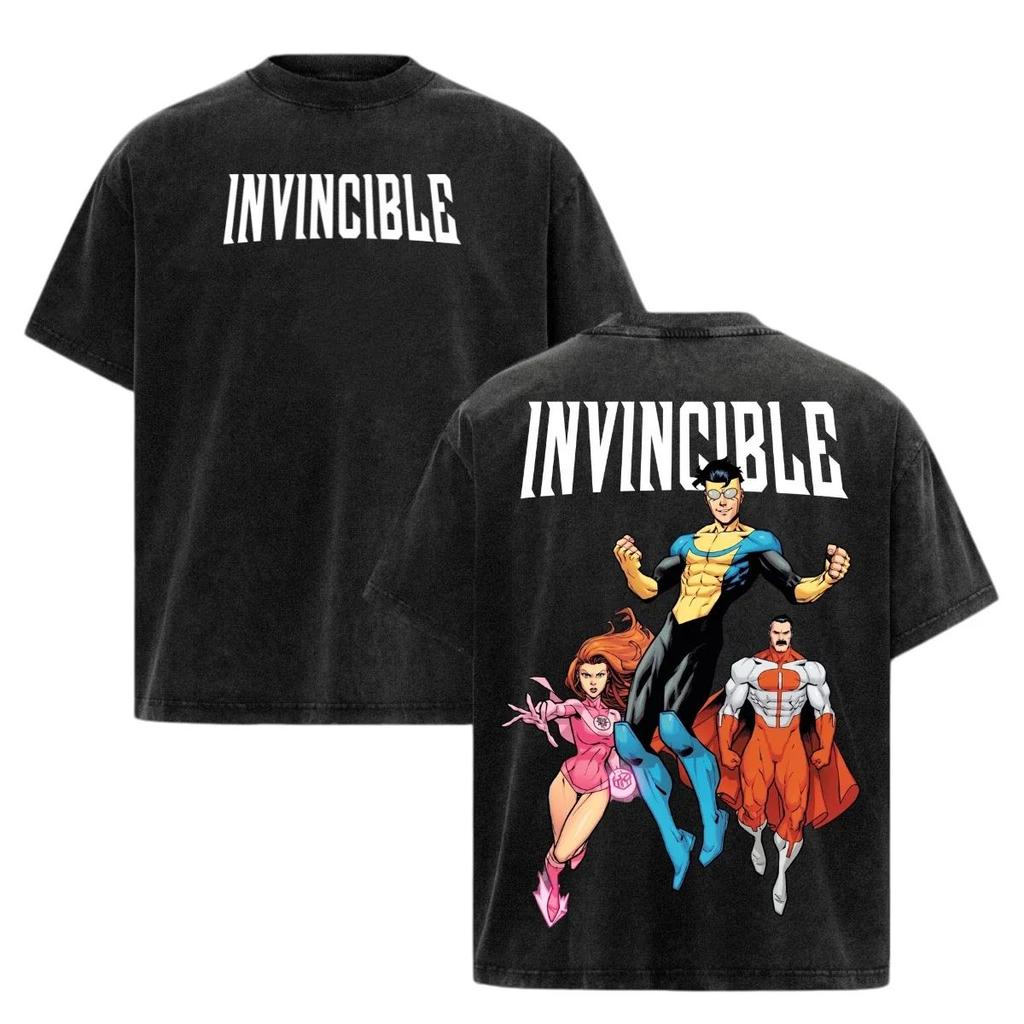 Animation Invincible Omni-Man Washed T-shirt Men Women Summer Cotton Y2K Clothing Fashion Oversize Short Sleeved Tee Streetwear