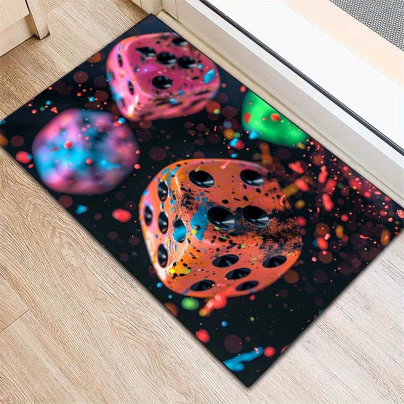 1pc, creative colorful dice pattern printed area rug, non-slip rug for living room/bedroom/laundry room/playroom, machine washab