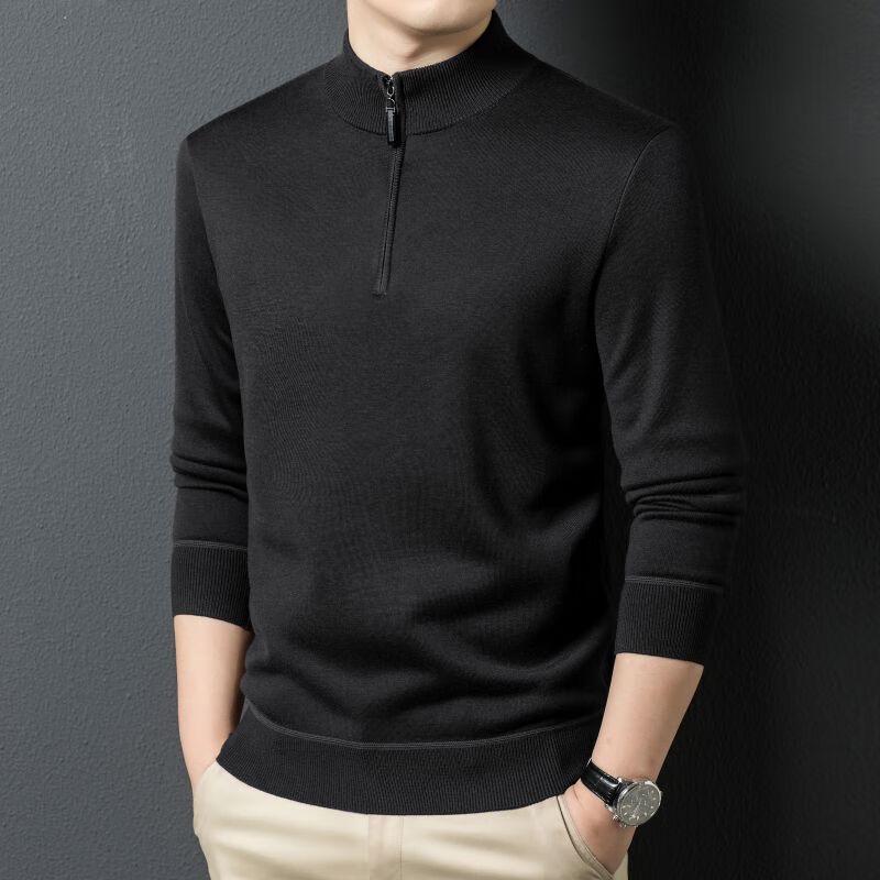 Fengxun Men's Autumn/Winter Half-Zip Mock Neck Solid Knit Sweater FXT5254