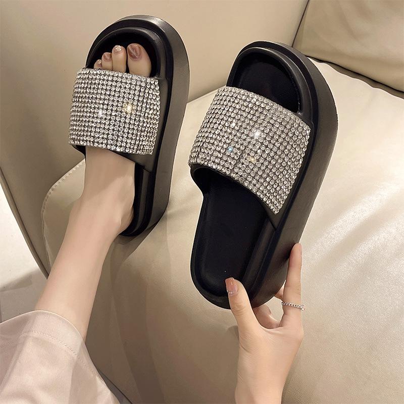 

Стразы, платформа, шлепанцы для женской летней носки с юбками, новые высококлассные маффины, увеличивающие рост пляжные босоножки на высоком каблуке 36/37 чёрный