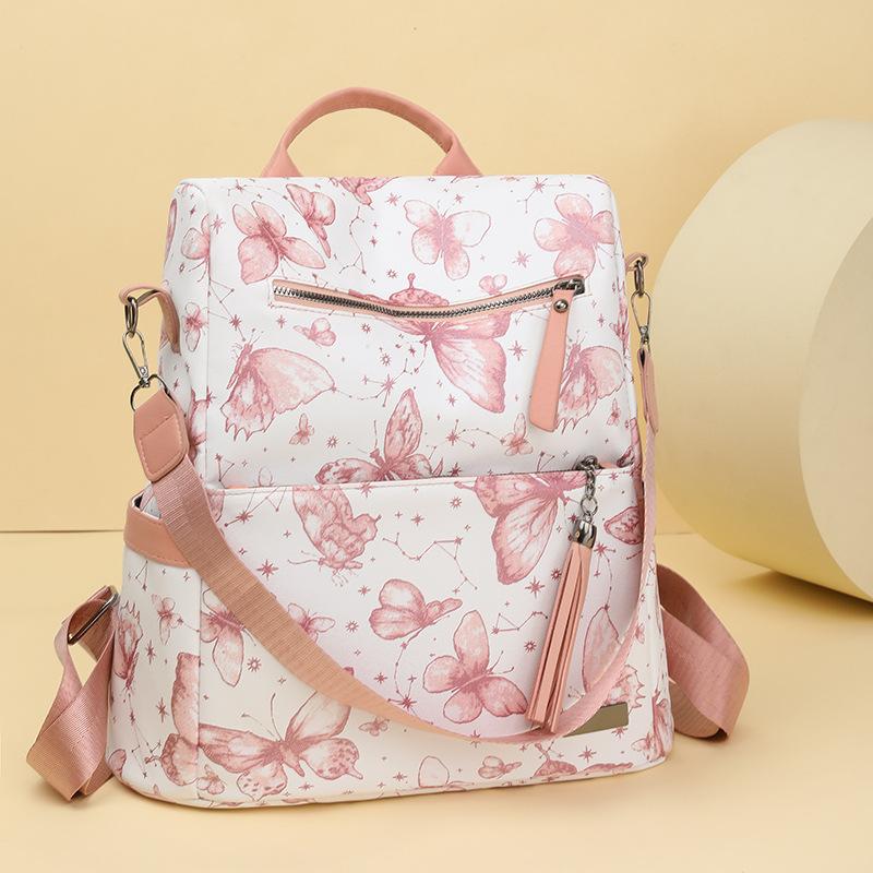 

Новый женский рюкзак с принтом бабочек, нишевый дизайн, универсальный модный маленький рюкзак розовый