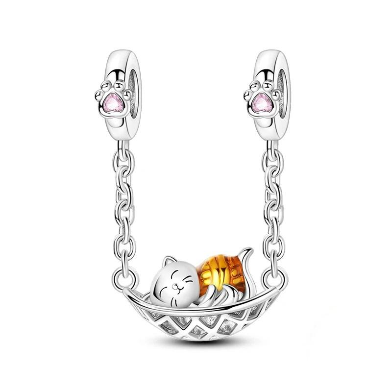 New Real Copper Cute Cat Couple Swing Pendant For DIY Style Original Design Arm Bracelet Women Jewellery Gifts