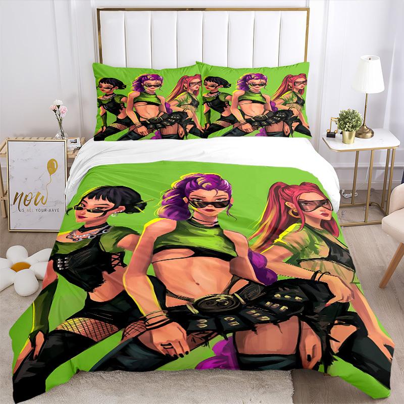 3pcs Huntrix, K-pop Duvet Cover Set - Machine Washable, Includes 1 Duvet Cover and 2 Pillowcases, No Core Included, All-Season Home Decor Fo