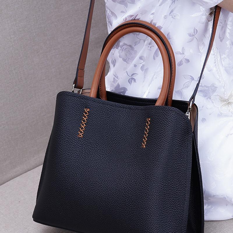 New leather women's bags, fashionable and versatile contrasting color design, large-capacity high-end bowling bags