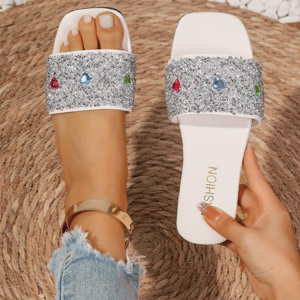 Fashion Big Size Comfortable Bottomed Sandals Women 2024 Lightweight Rhinestone Versatile Casual Open Toe Women Slippers Slides Women