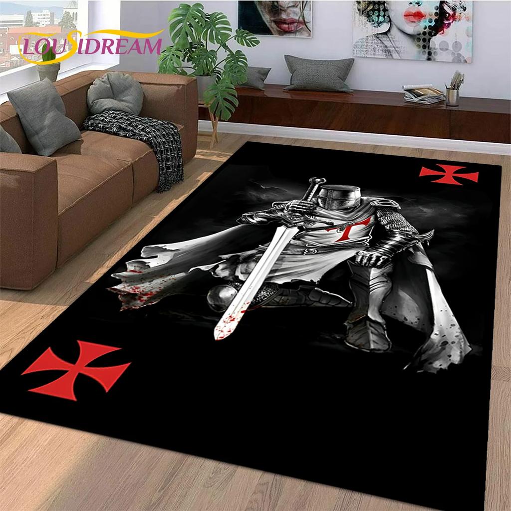 Knight Templar Cavalier Crusaders Cartoon Carpet Rug for Bedroom Living Room Home Sofa Decoration,Kid Game Large Decor Floor Mat