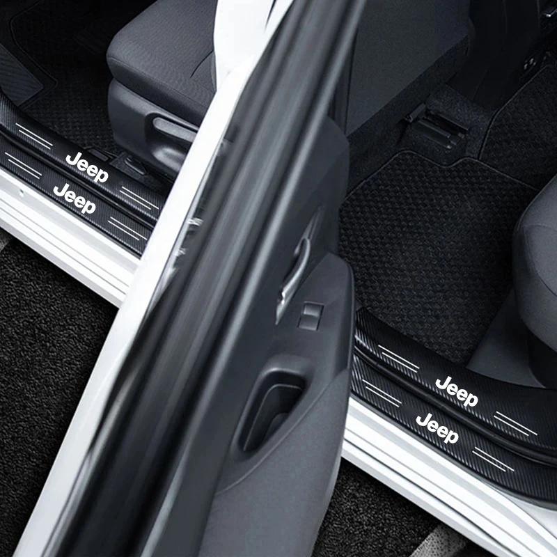 Dla Jeepa Wysokiej jakości Naklejka Ochronna na Próg Drzwi Samochodowych z Włókna Węglowego Dla Jeep Wrangler Grand Cherokee Compass Wagoneer Gladiato