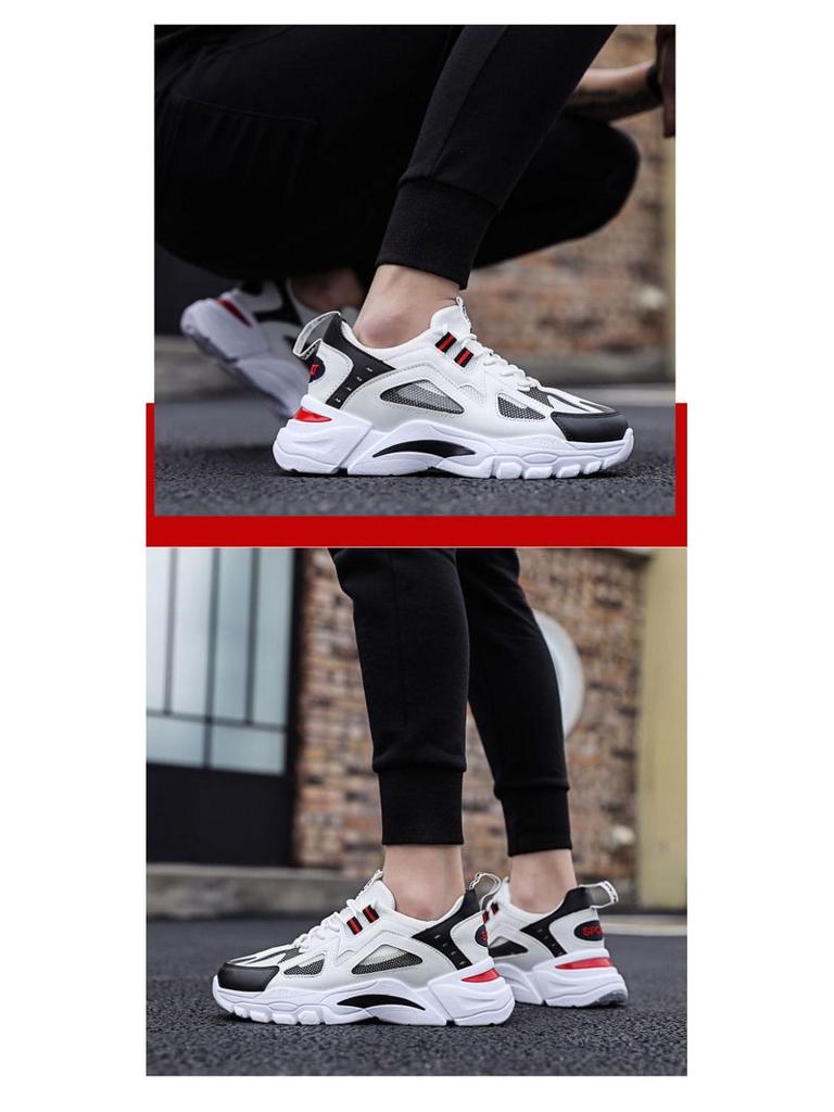 Męskie oddychające buty do biegania Flyknit - Modne sneakersy siateczkowe w koreańskim stylu dla taty z podwyższeniem na lato.