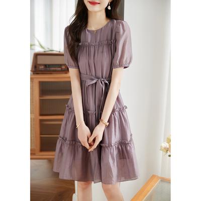 Rochie de vară cu volane, cu talie închisă, stil feminin, lungime medie, fustă pentru femei