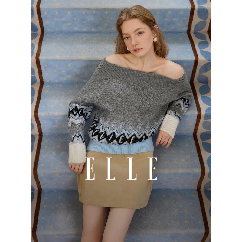 ELLE Women s Fair Isle Jacquard Sweater S
