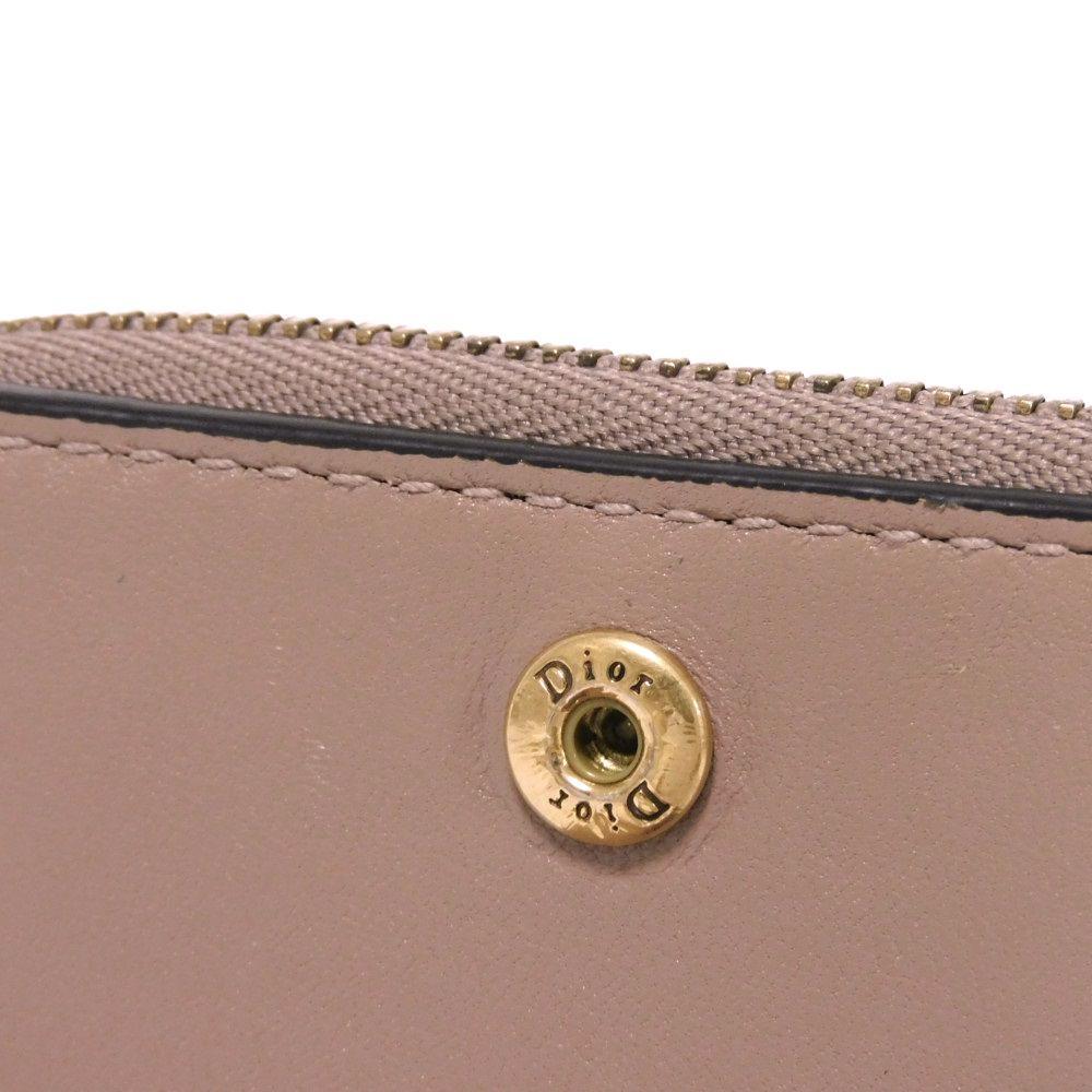 Used Bee Compact Zip Wallet (10656) S8001CVQR 7941, Bee Grain Calfskin, Snap Button, CD Logo, Rose Beige, Women's from