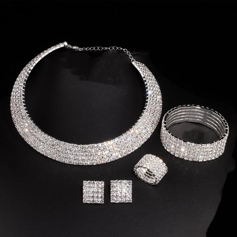 3/4 Stück Voll Diamant Halskette Ohrringe Ring Armband Hohl Diamant Halskette Brautset