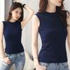 Damen Ärmelloses Baumwoll-Camisole mit hohem Kragen - Slim Fit Sommer 2022 Trend