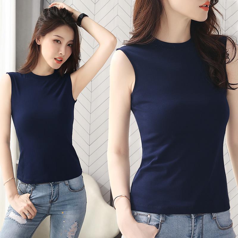 Damen Ärmelloses Baumwoll-Camisole mit hohem Kragen - Slim Fit Sommer 2022 Trend