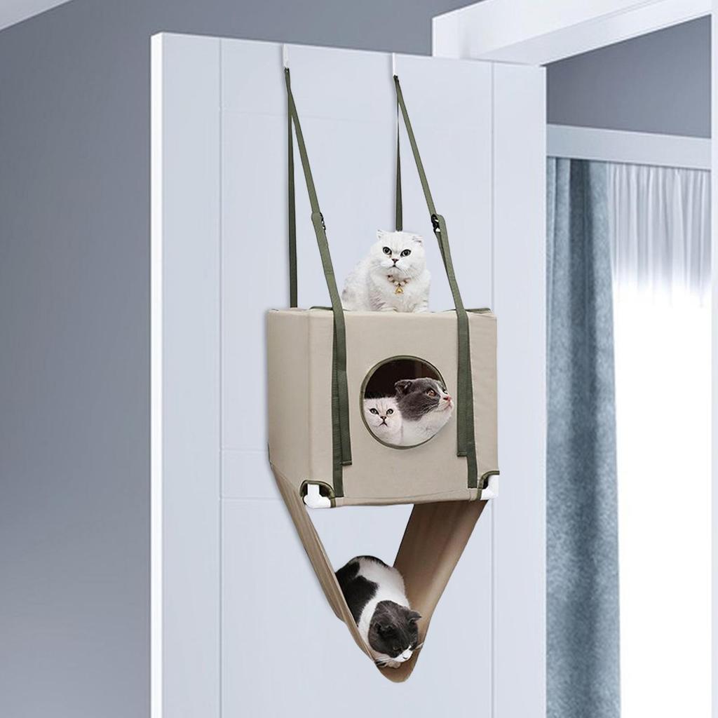Door-Mounted Cat Hammock Double Layer Adjustable Cat Climber Comfortable Breathable Removable Kitten Lounging Home