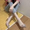 Fashion Diamond Transparent Pumps On Heeled Women's Summer Footwear with Crystals Rhinestone Silver Shoes for Woman 2024 Bride Clear A E