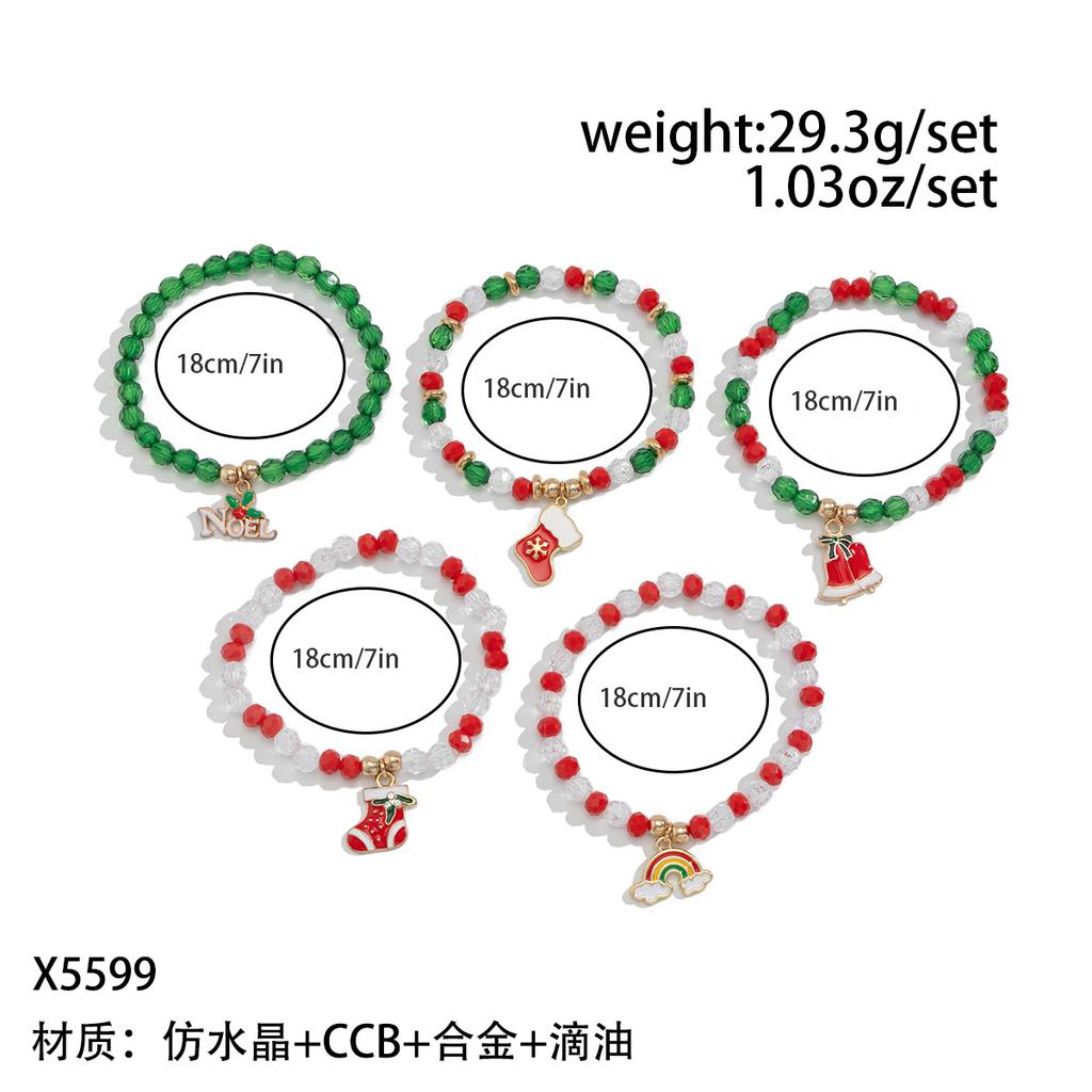 Christmas Soft Pottery Beaded Bracelet Set, Creative Holiday Gift Snowman Elk Alphabet Bracelet