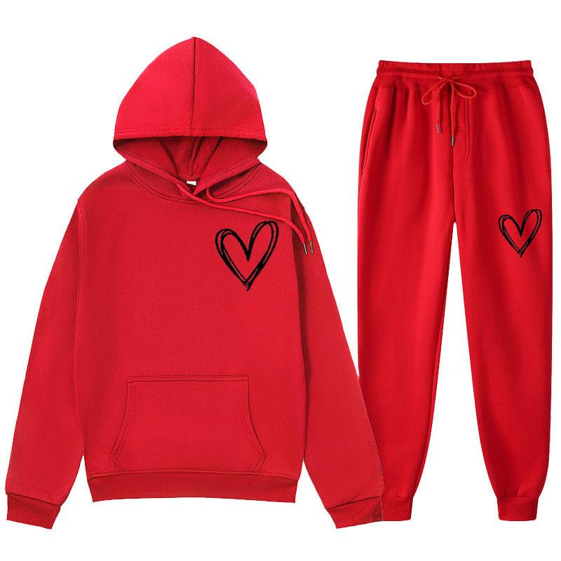 Spring and Autumn Sweater European and American Sweatpants Velvet Men's and Women's Loose Tops and Jackets Couple's Printed Hooded Suit