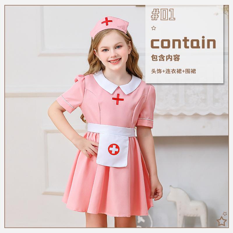 

Sweet Kids Nurse Costume Dress for Girls - Pink Doctor Role Play Outfit with Hat & Accessories for Pretend Play & Dress Up 150cm