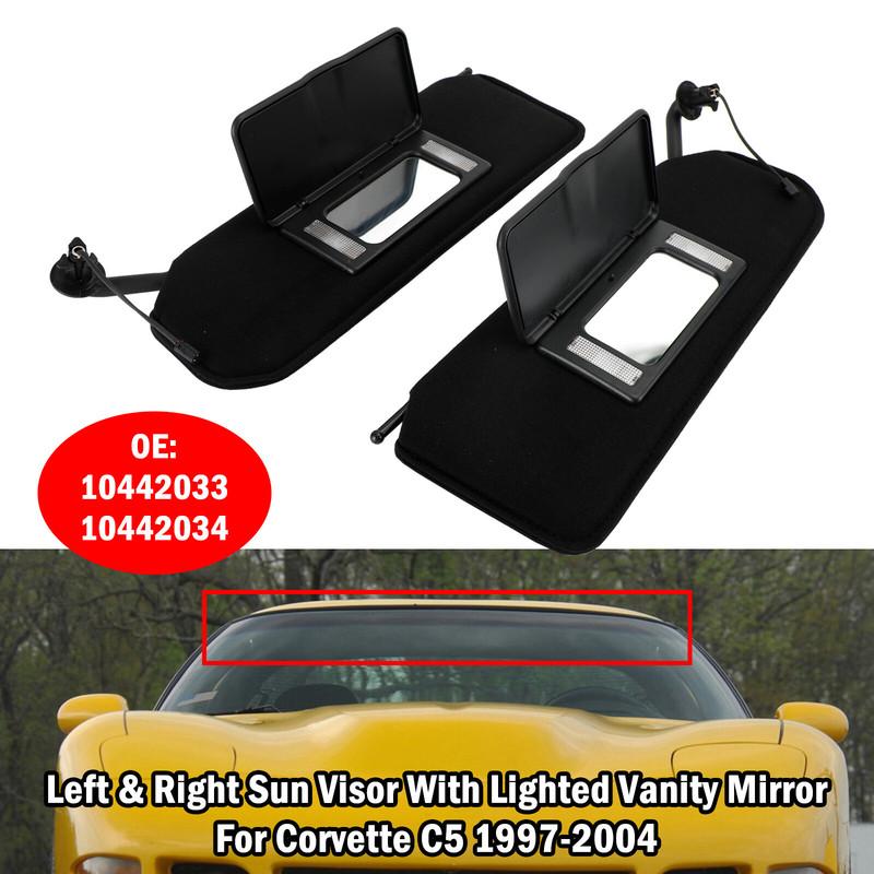 Sun Visor Vanity Mirror Black Sunvisors For Chevy Corvette C5 1997-2004 Replacement Left Driver Right Side Front Sunshade Panel