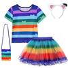 Gabby Dollhouse Cartone Animato Bambini Maglietta a Righe Bianche e Nere+Gonna+Borsa Set Bambini Carnevale Costumi Gabby Cats Feste 8 Anni