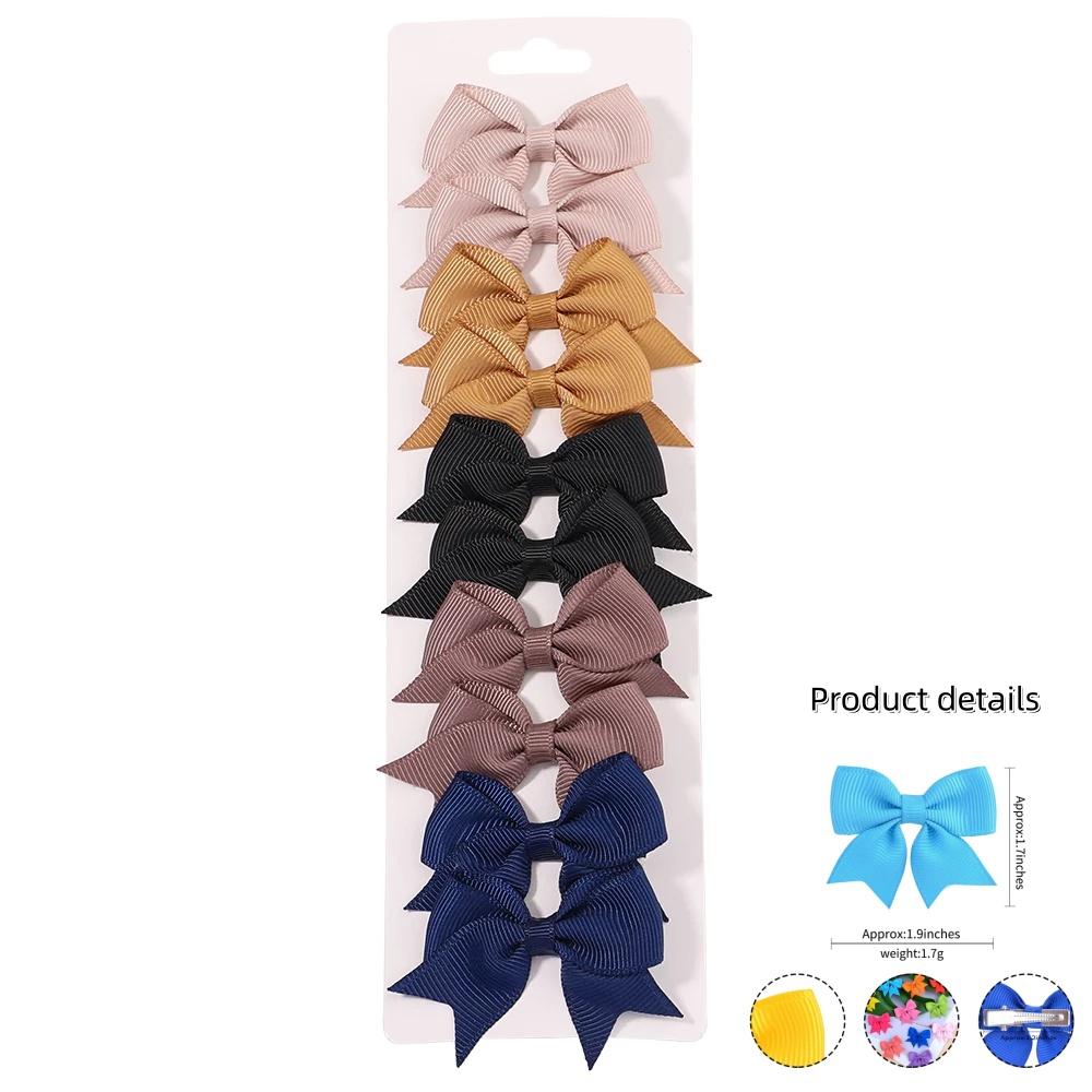 10Pcs/Set Solid Kids Bows Hair Clips for Baby Girls Handmade Ribbon Bowknot Hairpin Barrettes Daily Hair Accessories