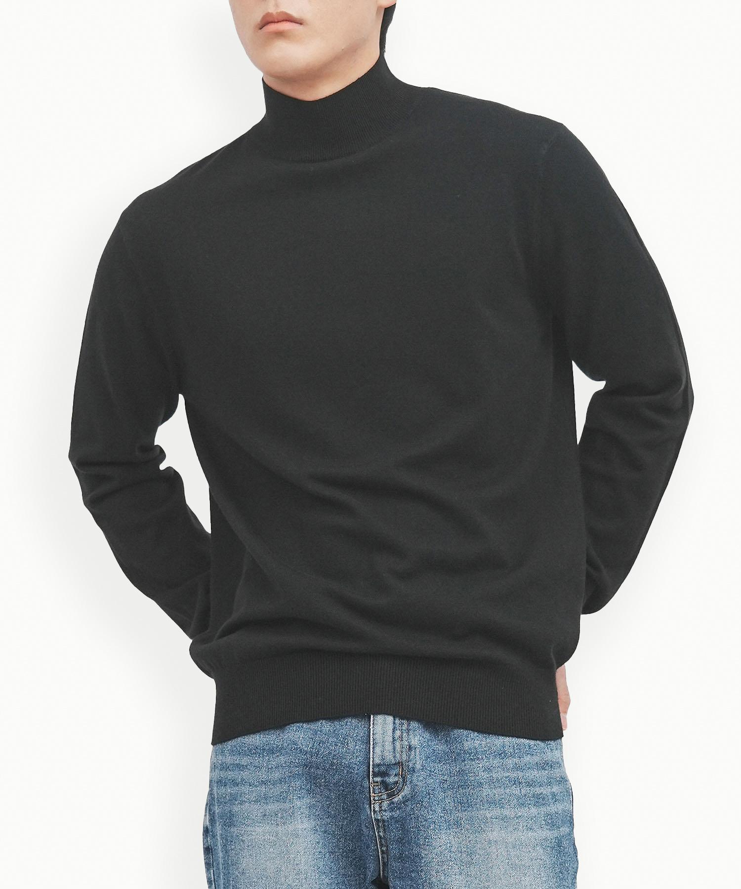 Gold Percent Viscose Soft Cozy Mock Turtleneck Basic Knit (Black, Men) Black/M