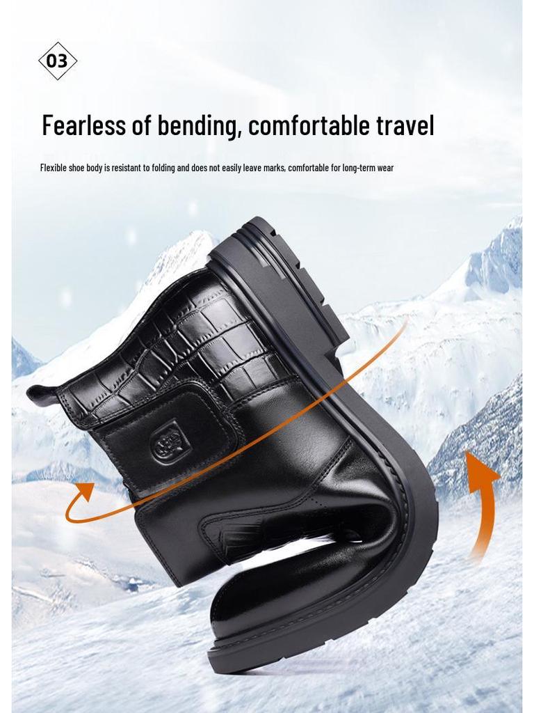 Genuine Leather Men's High-Top Winter Snow Boots with Velvet Lining