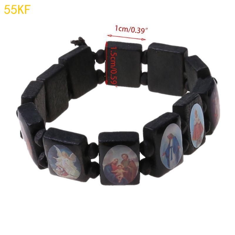 55KF 4 Pcs Elastic Bead Bracelet Wooden Bracelet Religious Bracelet for Unisex