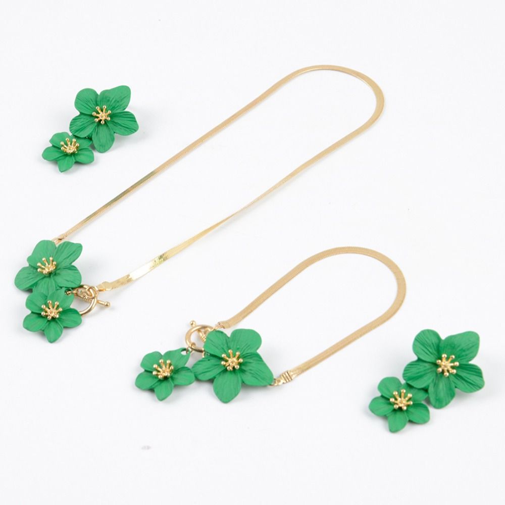 Exaggerated Flower Necklace Earrings Set OT Buckle Pendant Jewelry Suit Flower Jewelry Set Girls